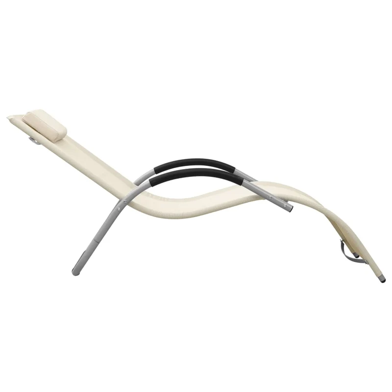 Transat chaise longue bain de soleil lit de jardin terrasse meuble d'extérieur textilène crème et gris 02_0012929