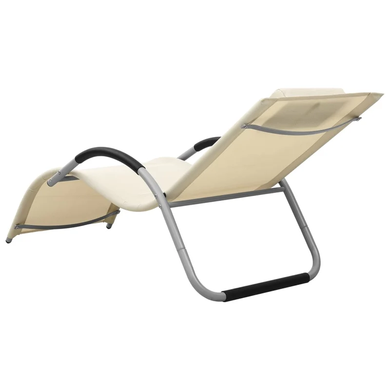 Transat chaise longue bain de soleil lit de jardin terrasse meuble d'extérieur textilène crème et gris 02_0012929