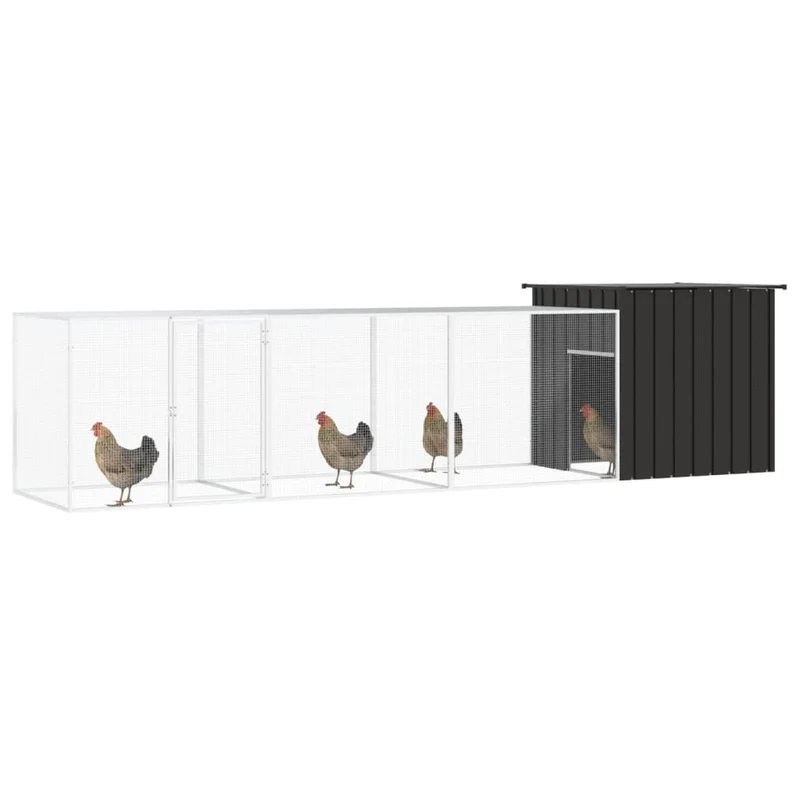 Poulailler enclos cage poules 400 x 91 x 100 cm acier galvanisé anthracite 02_0043926