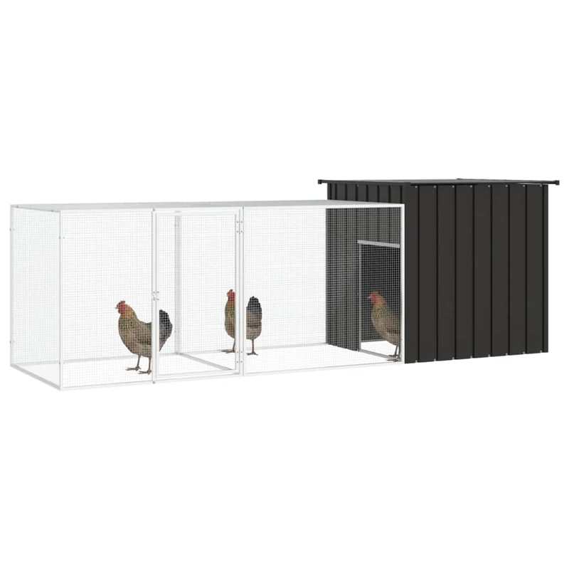 Poulailler enclos cage poules 300 x 91 x 100 cm acier galvanisé anthracite 02_0043925