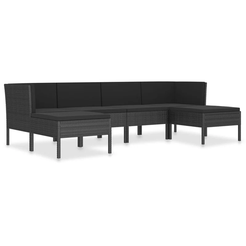 Salon de jardin meuble d'extérieur ensemble de mobilier 6 pièces avec coussins résine tressée noir 02_0016910