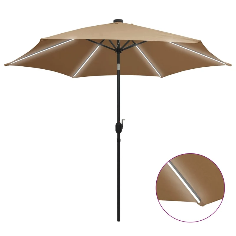 Parasol avec led et mât en aluminium 300 cm taupe 02_0008087