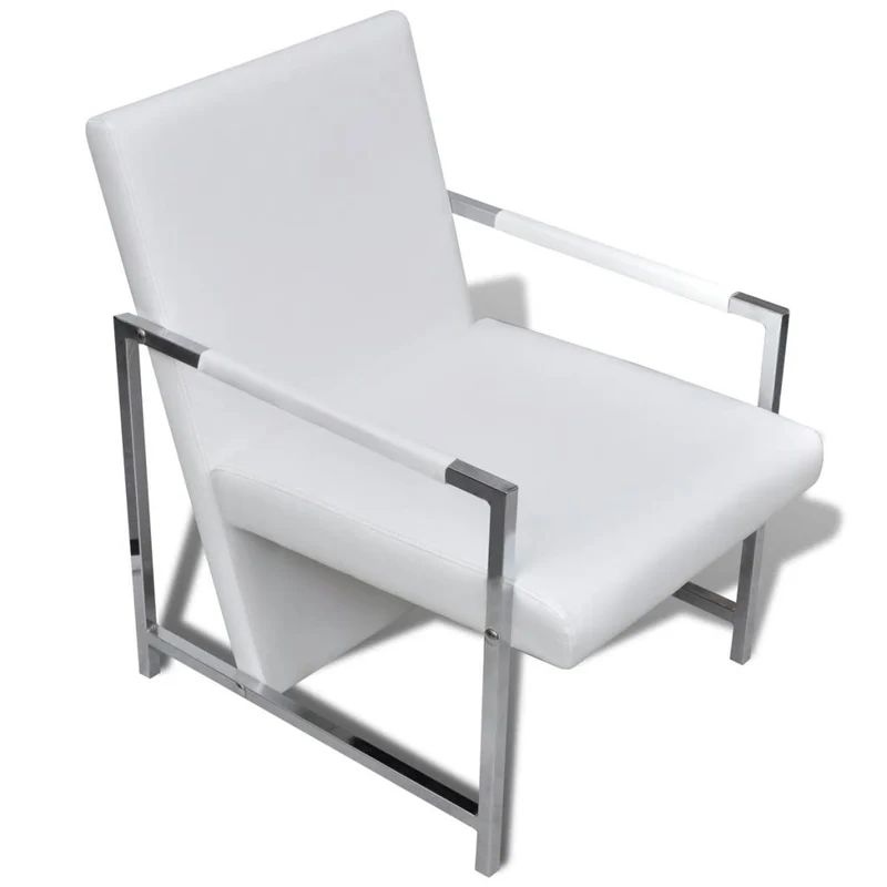 Fauteuil chaise siège lounge design club sofa salon avec pieds chromés synthétique blanc 1102047/3
