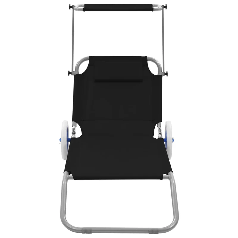 Transat chaise longue bain de soleil lit de jardin terrasse meuble d'extérieur pliable avec auvent et roues acier noir 02_0012825