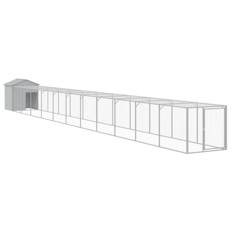 Poulailler enclos cage poules avec cour clair 117 x 1221 x 123 cm acier galvanisé gris 02_0043957