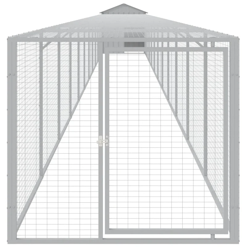 Poulailler enclos cage poules avec cour clair 117 x 1221 x 123 cm acier galvanisé gris 02_0043957