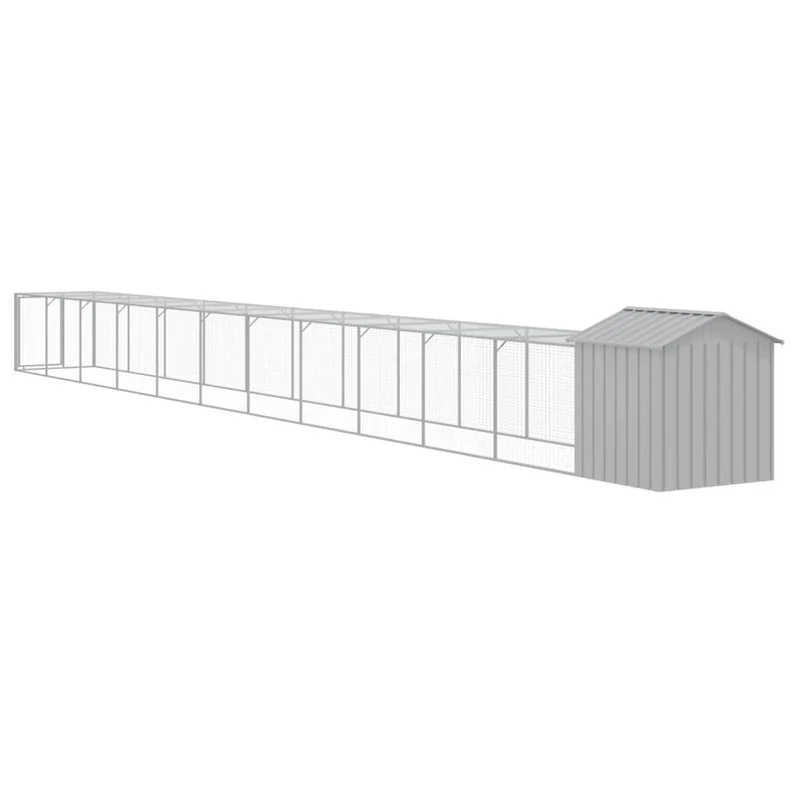 Poulailler enclos cage poules avec cour clair 117 x 1221 x 123 cm acier galvanisé gris 02_0043957