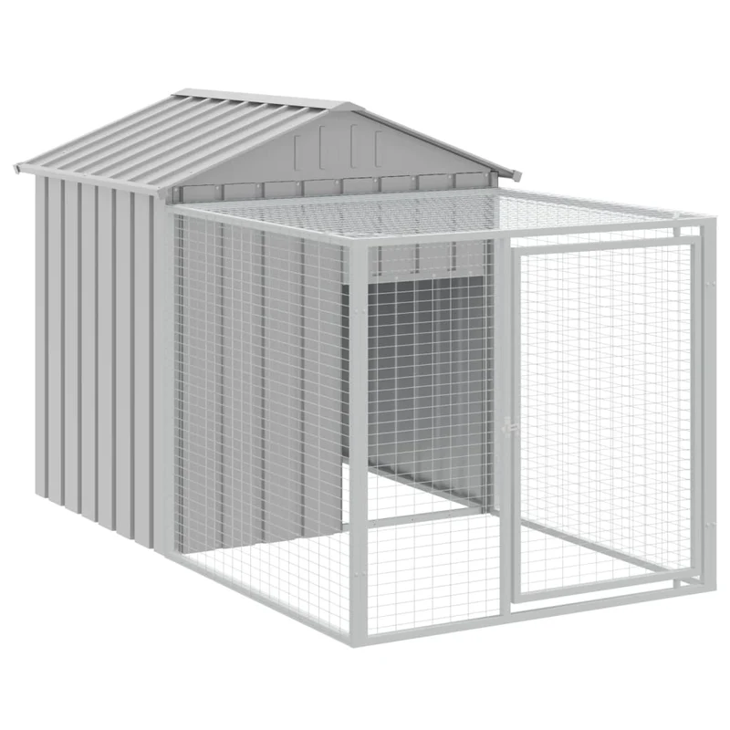 Poulailler enclos cage poules avec cour clair 117 x 1221 x 123 cm acier galvanisé gris 02_0043957