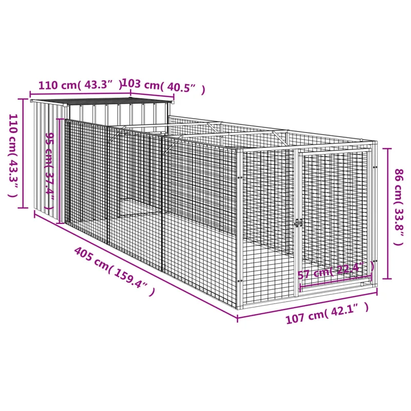 Niche pour chien avec cour clair 110 x 405 x 110 cm gris 02_0043491