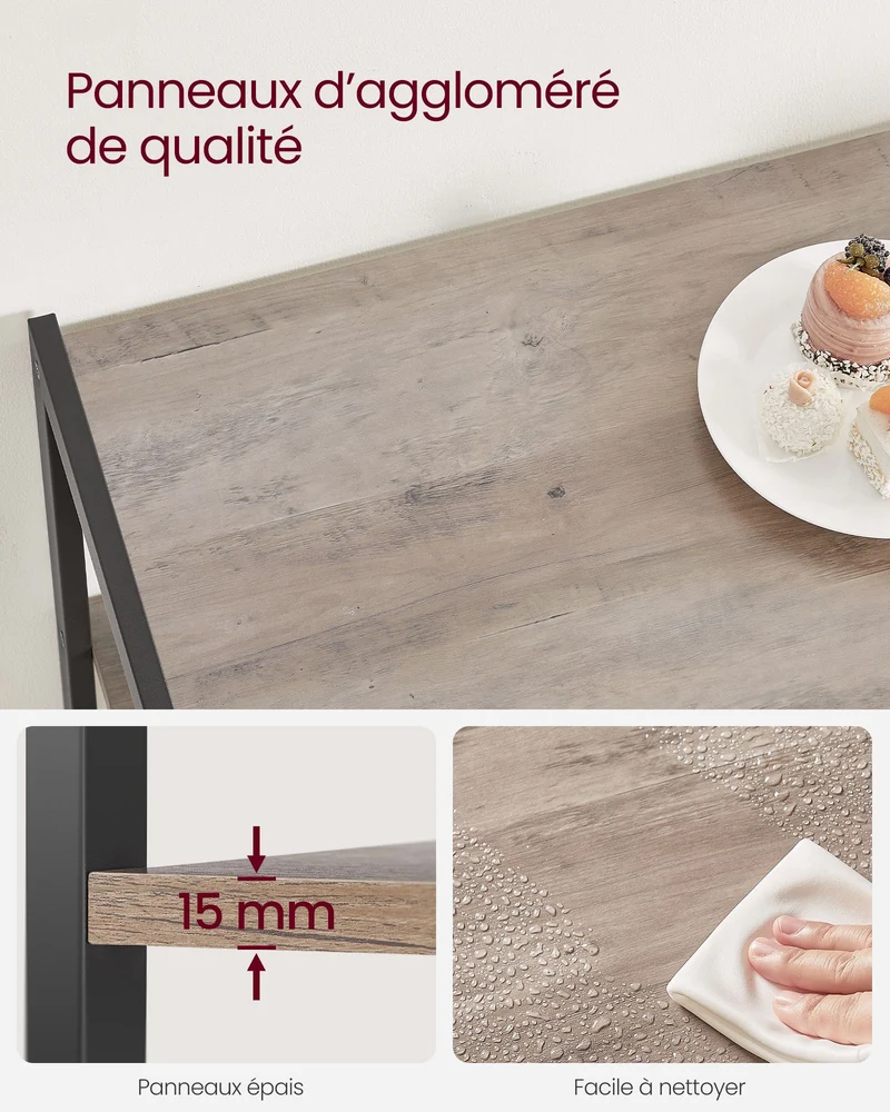 Étagère de cuisine sur pied avec 2 paniers en métal étagère de boulangerie avec crochets et étagères pour micro-ondes gris 12_0006120