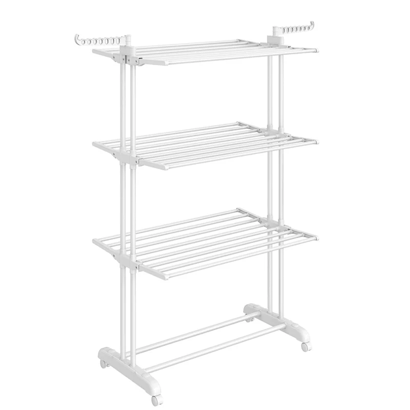 Étendoir à linge séchoir mobile à 4 niveaux avec roulettes pliable 64 x 126 x 172 cm grande capacité montage facile utilisation intérieure et extérieure blanc 12_0005841