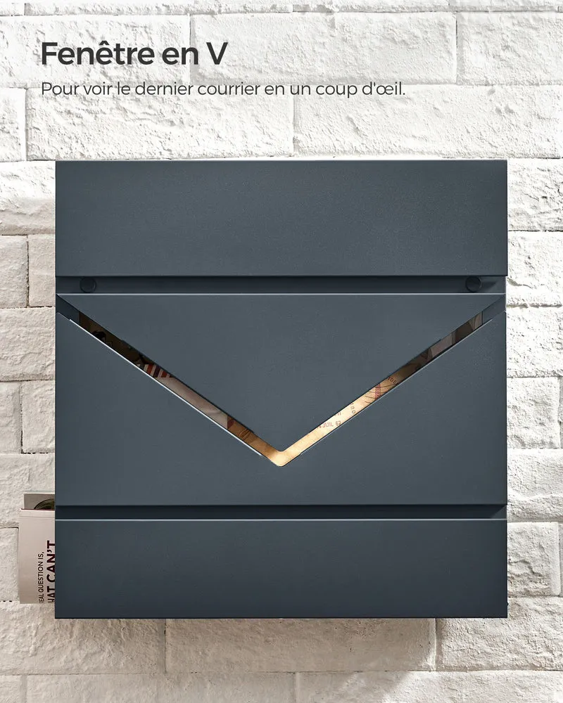Boîte à lettres fenêtre mural avec serrure et couvercle porte-journaux facile à installer gris anthracite 12_0004365