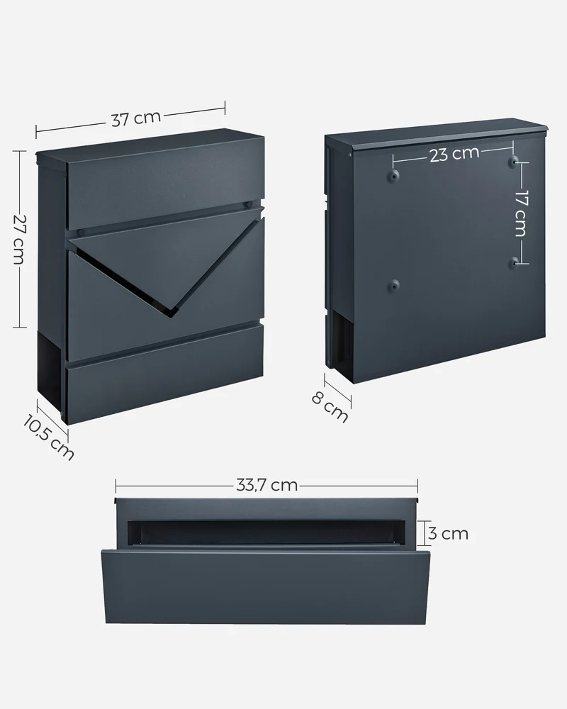 Boîte à lettres fenêtre mural avec serrure et couvercle porte-journaux facile à installer gris anthracite 12_0004365