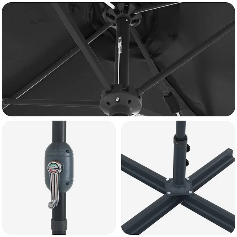 Parasol de jardin pliable durable 370 x 197 x 239 cm en polyester noir 02_0058743