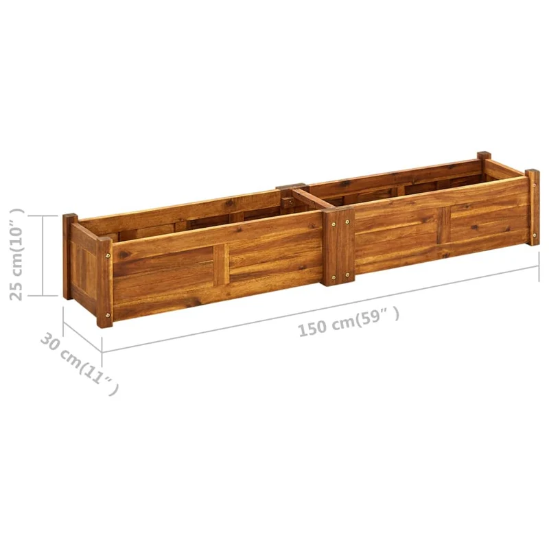 Jardinière lit surélevé plantes fleurs jardin 150 x 30 x 25 cm bois d'acacia 02_0001183