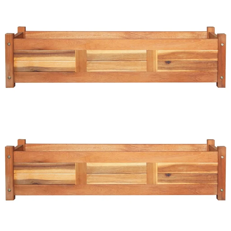 Jardinière lit surélevé plantes fleurs jardin 2 pièces 100 x 30 x 25 cm bois d'acacia 02_0001338