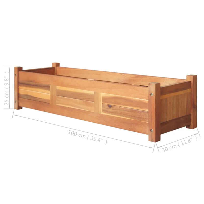 Jardinière lit surélevé plantes fleurs jardin 2 pièces 100 x 30 x 25 cm bois d'acacia 02_0001338