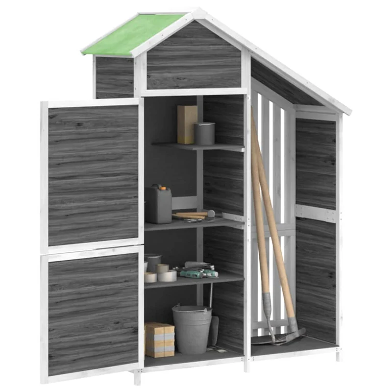 Abri de jardin cabane cabanon maison de stockage remise extérieur hangar outils robuste 120 x 53,5 x 170 cm bois massif pin gris 02_0022414