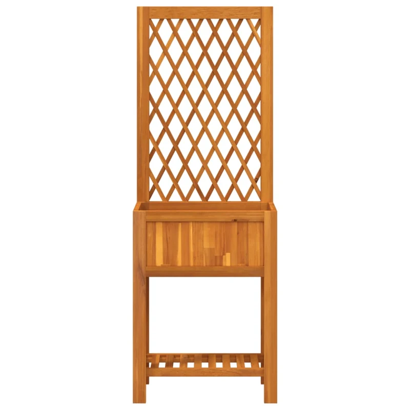 Jardinière bac lit surélevé plantes fleurs terrasse jardin avec treillis et étagère bois massif d'acacia marron 02_0038377