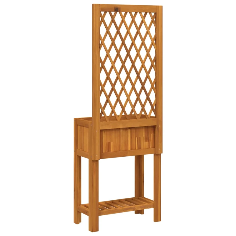 Jardinière bac lit surélevé plantes fleurs terrasse jardin avec treillis et étagère bois massif d'acacia marron 02_0038377