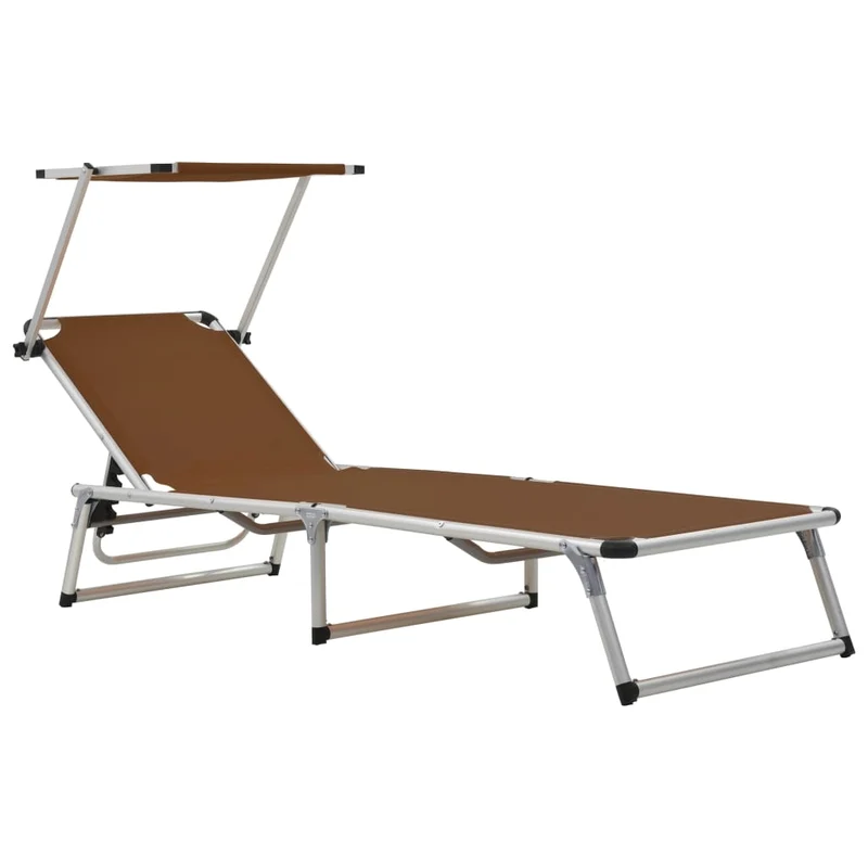 Transat chaise longue bain de soleil lit de jardin terrasse meuble d'extérieur pliable avec auvent aluminium et textilène marron 02_0012818