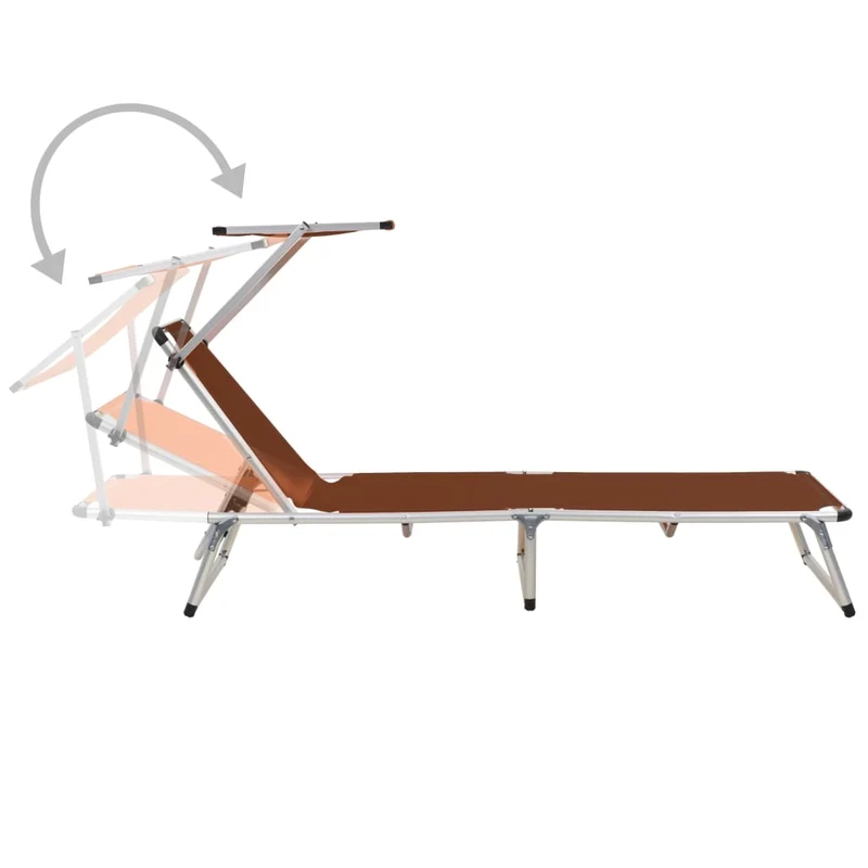 Transat chaise longue bain de soleil lit de jardin terrasse meuble d'extérieur pliable avec auvent aluminium et textilène marron 02_0012818