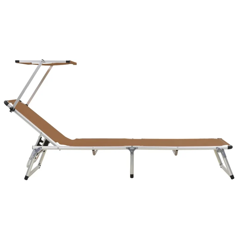 Transat chaise longue bain de soleil lit de jardin terrasse meuble d'extérieur pliable avec auvent aluminium et textilène marron 02_0012818