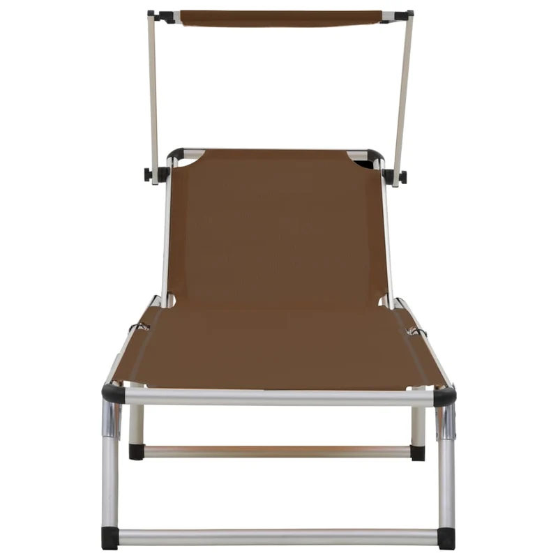 Transat chaise longue bain de soleil lit de jardin terrasse meuble d'extérieur pliable avec auvent aluminium et textilène marron 02_0012818
