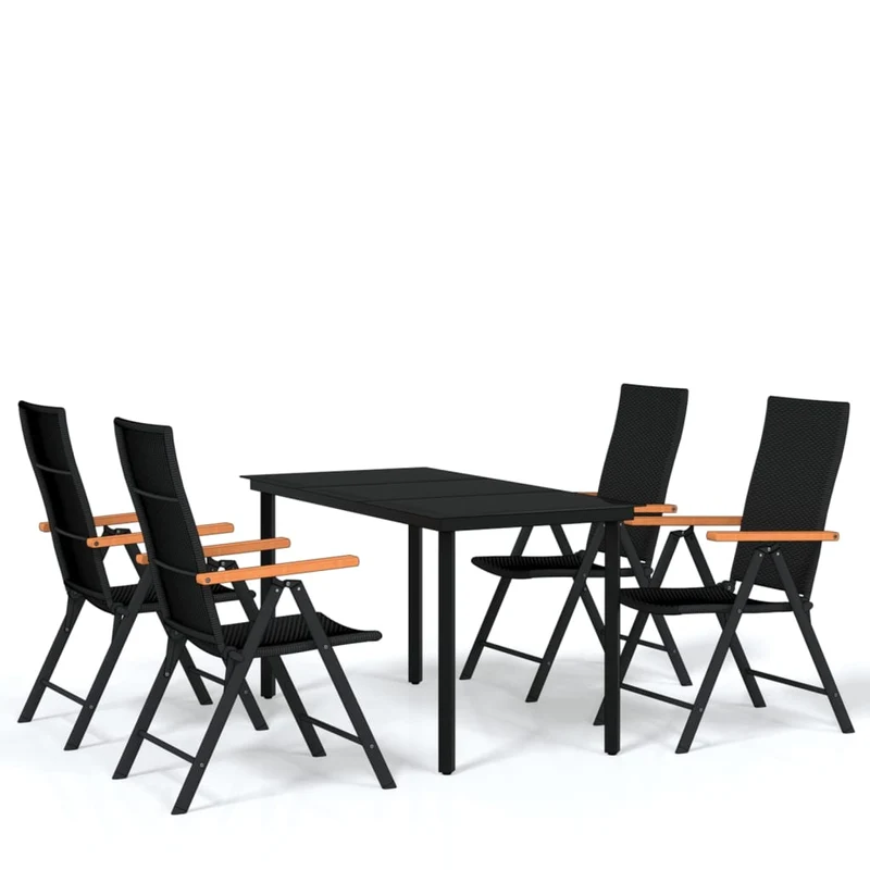 Ensemble de salle à manger de jardin meuble extérieur 5 pièces noir 02_0013843