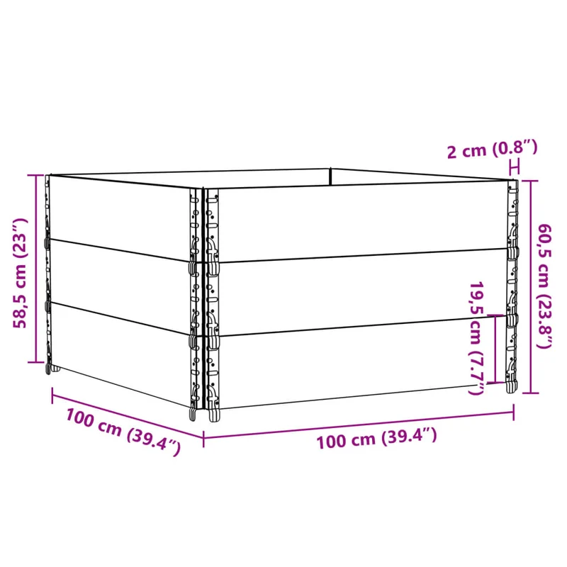 Jardinière bac lit surélevé plantes fleurs terrasse jardin 100 x 100 cm bois massif de pin marron 02_0037245