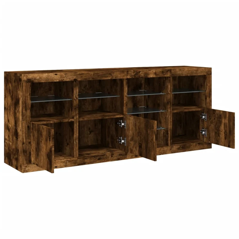 Buffet bahut commode armoire meuble de rangement organisateur cuisine salle de séjour salon avec lumières LED 164 x 37 x 67 cm marron 02_0029875