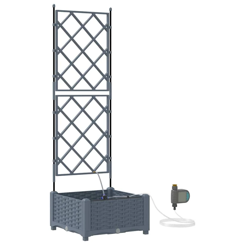 Cache-pot de jardin moderne avec irrigation 40 x 40 x 126 cm extérieur durable en acier gris clair 02_0058592