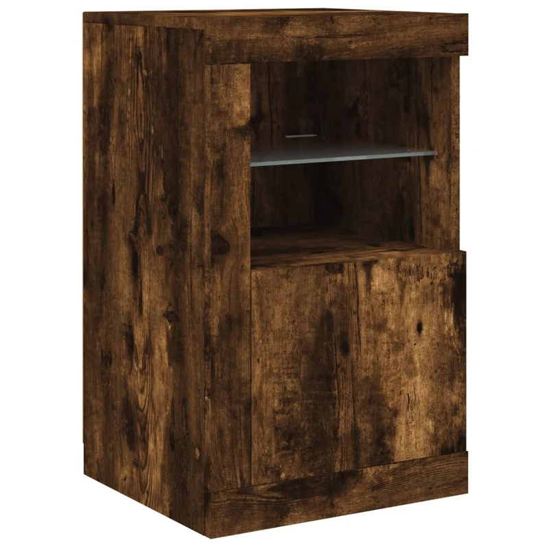 Buffet bahut commode armoire meuble de rangement organisateur cuisine salle de séjour salon avec lumières LED 163 x 37 x 67 cm marron 02_0029873