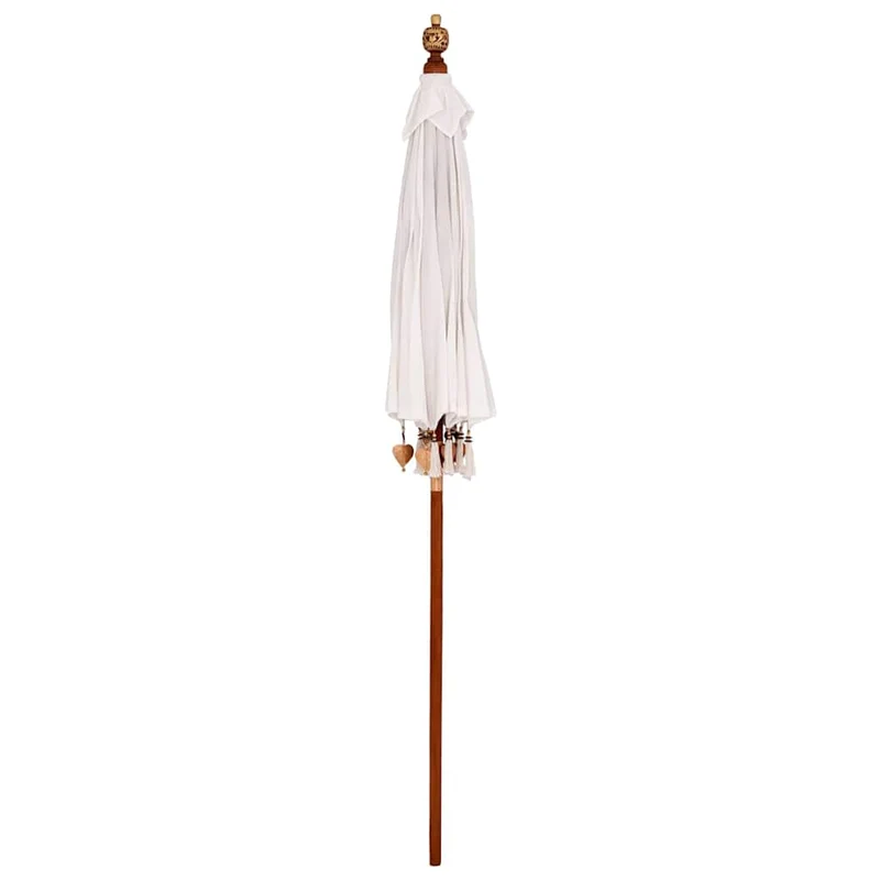 Parasol balinais rond jardin sombre généreux avec cloches et pampilles 185 x 185 x 260 cm en coton crème 02_0058811