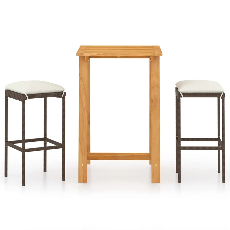 Ensemble de bar de jardin avec coussins 3 pièces marron 02_0013457