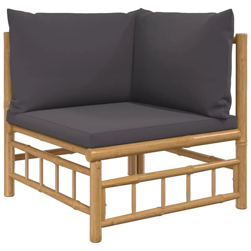 Salon de jardin meuble d'extérieur ensemble de mobilier 6 pièces avec coussins gris foncé bambou 02_0016782