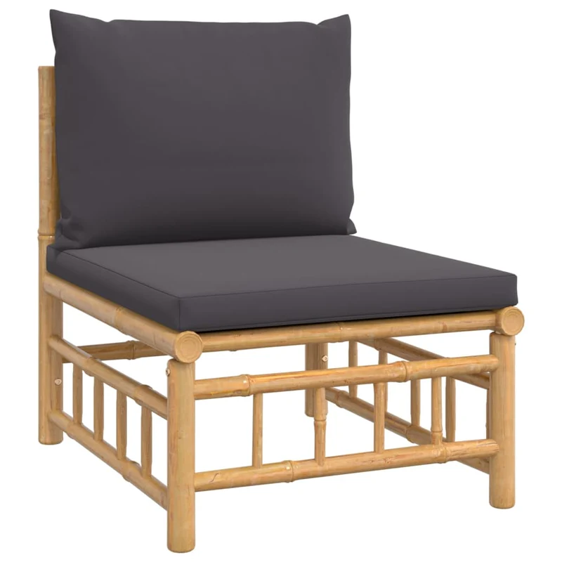 Salon de jardin meuble d'extérieur ensemble de mobilier 6 pièces avec coussins gris foncé bambou 02_0016782