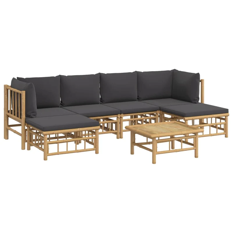 Salon de jardin meuble d'extérieur ensemble de mobilier 7 pièces avec coussins gris foncé bambou 02_0017198