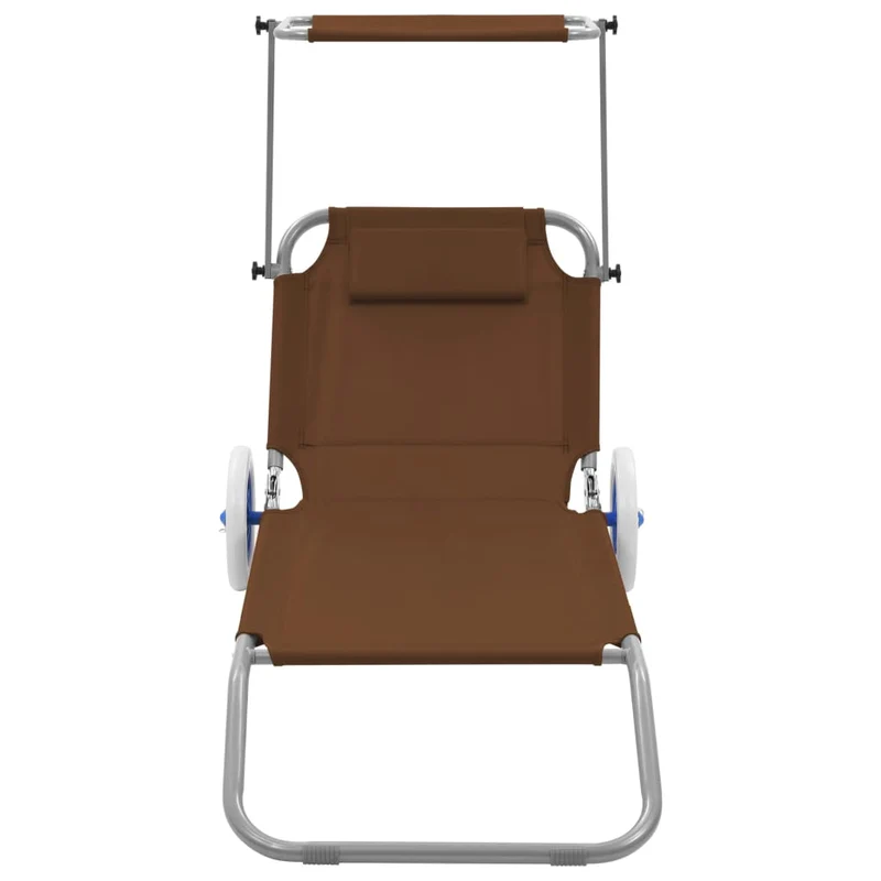 Transat chaise longue bain de soleil lit de jardin terrasse meuble d'extérieur pliable avec auvent et roues acier taupe 02_0012827