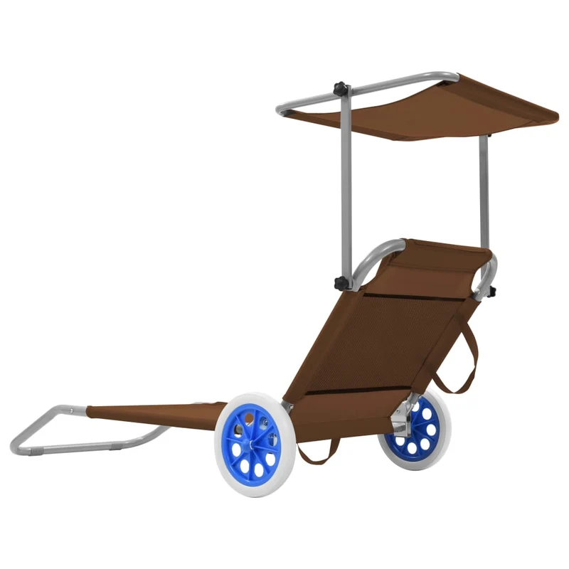 Transat chaise longue bain de soleil lit de jardin terrasse meuble d'extérieur pliable avec auvent et roues acier taupe 02_0012827