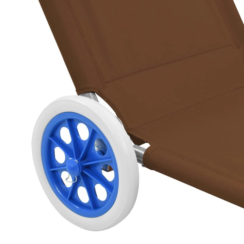 Transat chaise longue bain de soleil lit de jardin terrasse meuble d'extérieur pliable avec auvent et roues acier taupe 02_0012827