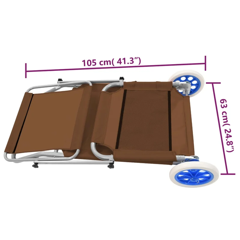 Transat chaise longue bain de soleil lit de jardin terrasse meuble d'extérieur pliable avec auvent et roues acier taupe 02_0012827