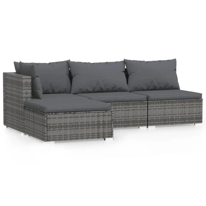 Salon de jardin meuble d'extérieur ensemble de mobilier 4 pièces avec coussins gris résine tressée 02_0016146
