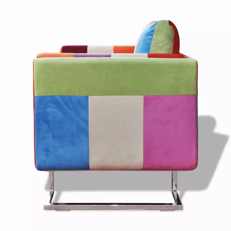 Fauteuil chaise siège lounge design club sofa salon cube avec de patchwork chrome tissu 1102040/3