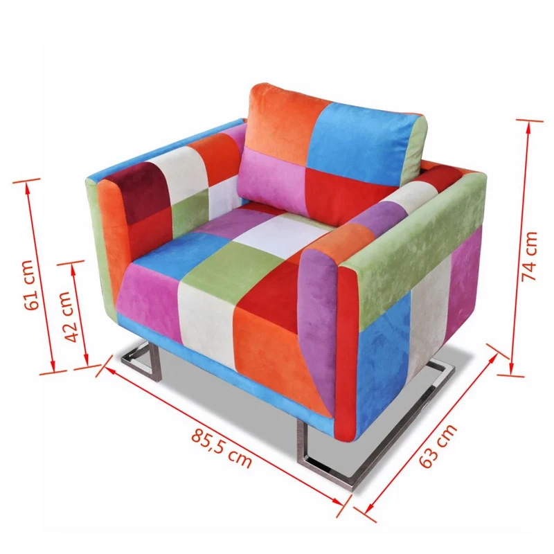 Fauteuil chaise siège lounge design club sofa salon cube avec de patchwork chrome tissu 1102040/3