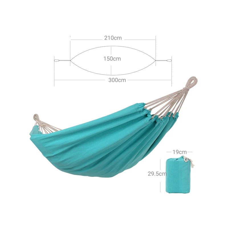Hamac 210 x 150 cm double charge 300 kg pour terrasse balcon jardin extérieur camping avec sac de transport sangles et mousquetons turquoise 12_0001599