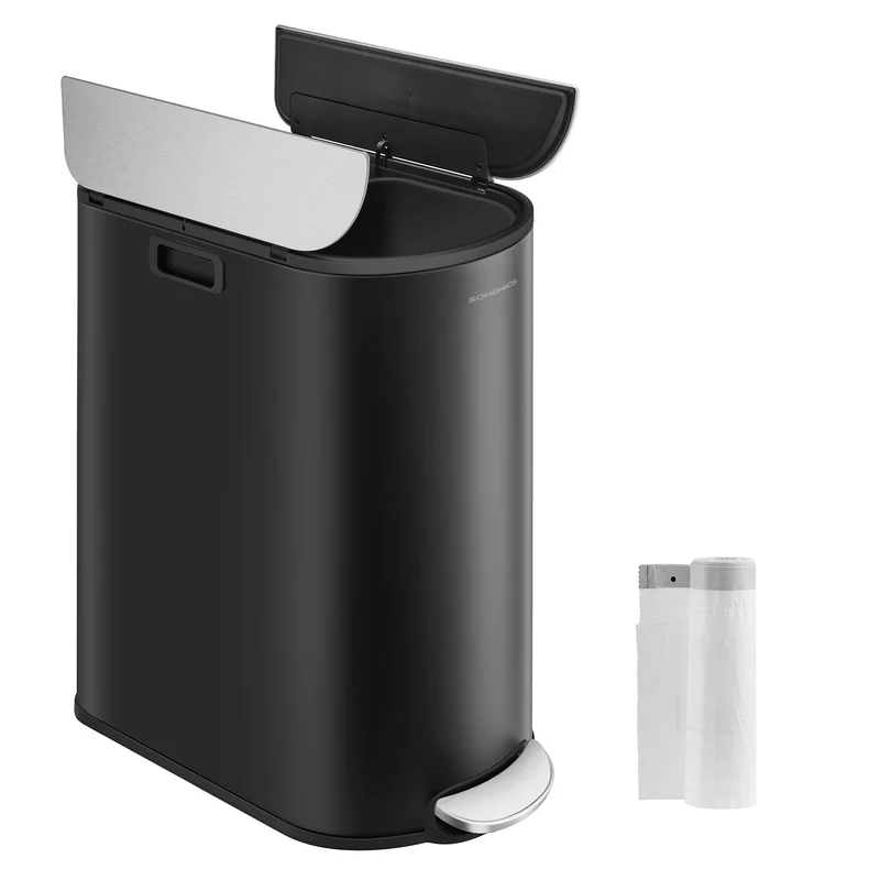 Poubelle de cuisine double 30 litres et 20 litres poubelle mince 2 compartiments pour tri et recyclage des déchets avec pédale et couvercles noir 12_0007211