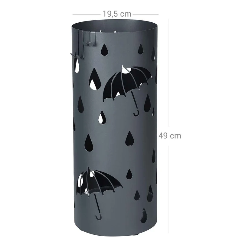 Porte-parapluies métallique support pour parapluies avec réceptacle d’eau et crochets 49cm rond gris anthracite mate 12_0002674