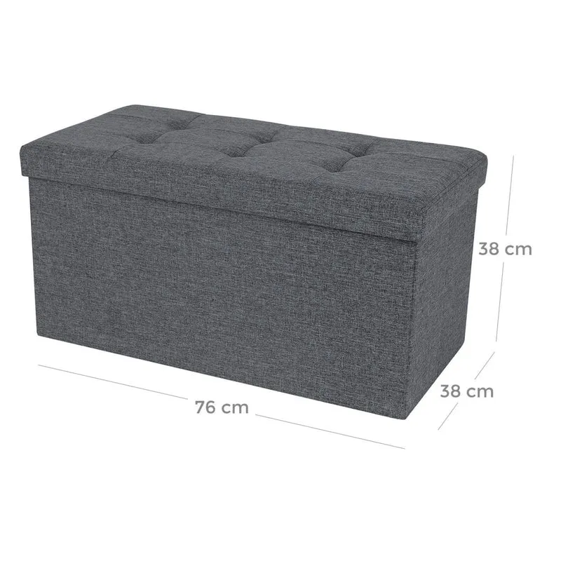 Pouf de rangement pliable 76 x 38 x 38 cm chargement max. de 300 kg tissu gris foncé 12_0003114