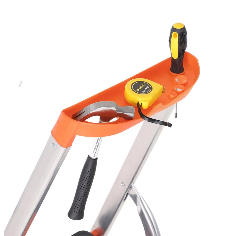Échelle 4 marches en aluminium escabeau largeur de la marche 12 cm pliable plateau à outil pieds antidérapants capacité de charge 150 kg noir 12_0001919